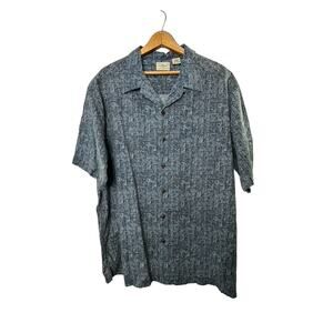 L.L. Bean Blue Print Short Sleeve Button-Up Shirt Men's XL 100% Cotton